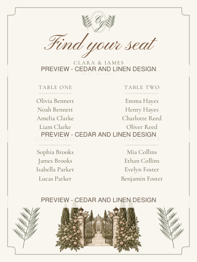 Seating Chart watermarked printable design preview